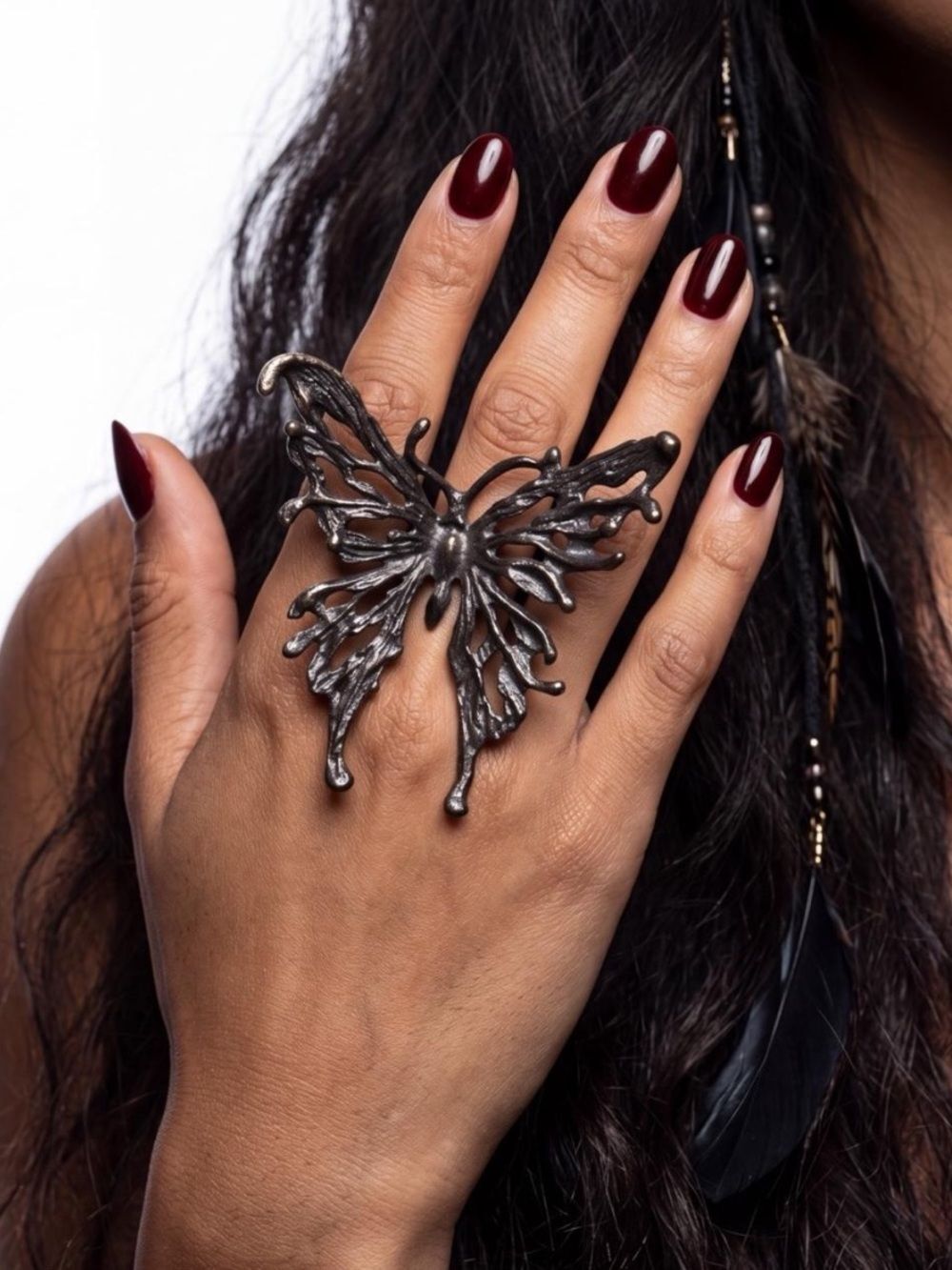 Black Butterfly Statement Ring 3D NWT